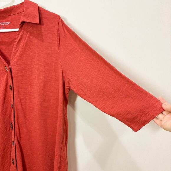 Soft Surroundings Orange Coral Tunic 1X Mixed Buttons Lagenlook Art-To-Wear - Picture 3 of 11